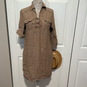 Tommy Bahama Tan Lace-Up Midi Dress